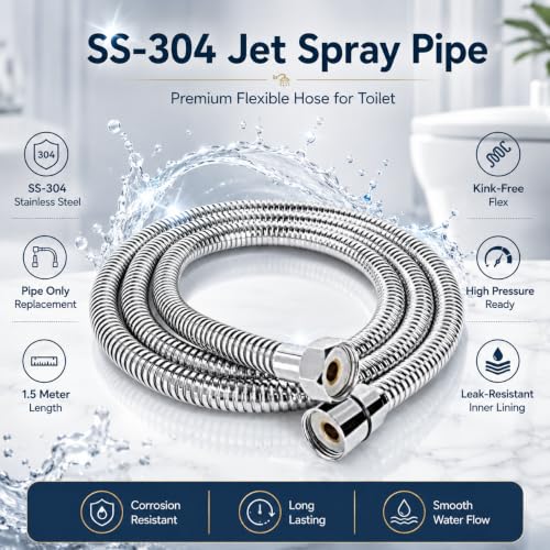 Image of Premium 304 Stainless Steel,Kink-Free, Leak-Proof, High Pressure,Shower Hose extendable, with EPDM Inner Tube, 1.5 Meter, for Hand Showers and Health faucets in high end Luxury bathrooms