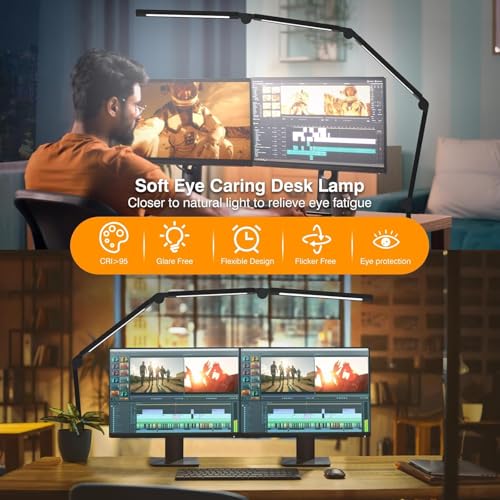Image of AILBTON Bright LED Desk Lamp with Clamp,Eye Caring Architect Led Desk Lights with Adjustable Swing Arm for Office Home,Dimming and Tempering Led Table Light