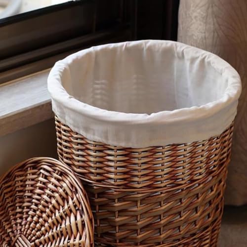 Handgewebter Rattan-Wäschekorb mit Deckel, runder Weidenkorb für Kleidung, Spielzeug, Decken, herausnehmbares Baumwollfutter