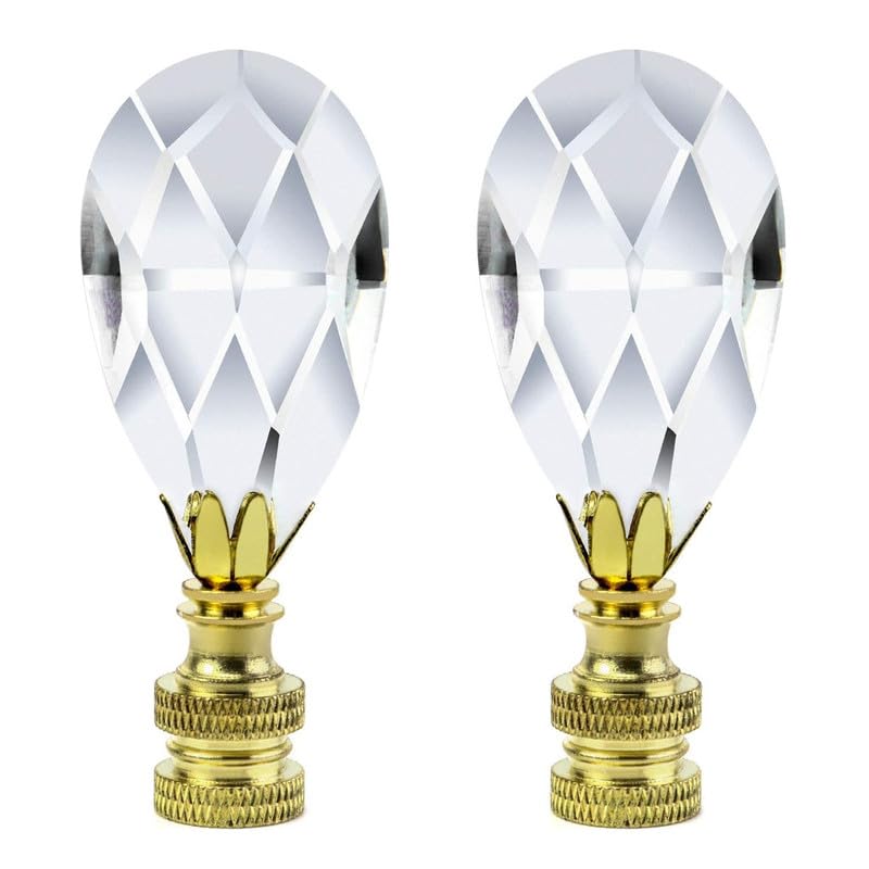 Image of Lighting Crystal Lamp Finials, Teardrop Shape Clear Faceted Lamp Finials with Polished Brass Base for Lamp Shade, Finial Lamp Shade Top Screw, for Table Floor Lamps, Lamp Topper Knob 2PCS