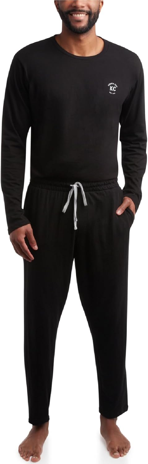 Kenneth Cole Mens Pajamas Set - 2 Piece Soft Knit Cotton Blend Long Sleeve Sleep Shirt and Pajama Pants for Men - Image 2
