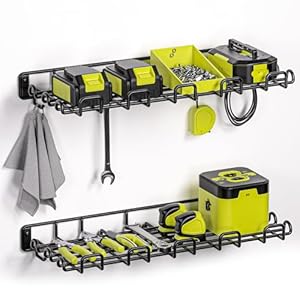 Garage Wall Shelf 2 Pack 16.5″x7.1″ & Max Load 50 lbs Wall Mount Heavy Duty Metal Shelves Mesh Storage Rack for Garage, Office, Basement, Wall Cabinet and Kitchen Suitable for Garage/Closet