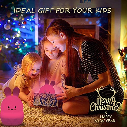 Image of Animal-Shaped Night Light, Rechargeable LED Soft Silicone (BPA Free) Bedside Lamp for Children /Adults, Adjustable Brightness and 9 Colors by Touch Control & Remote Control (Big Rabbit)