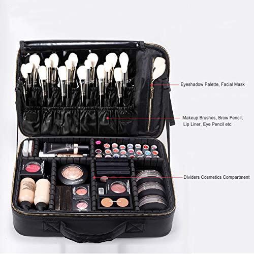 ROWNYEON Travel Makeup Bag Cosmetic Makeup Train Case Artist Makeup Organizer Professional Portable Storage Bag for Women Girl Waterproof EVA Adjustable Dividers 16.1
