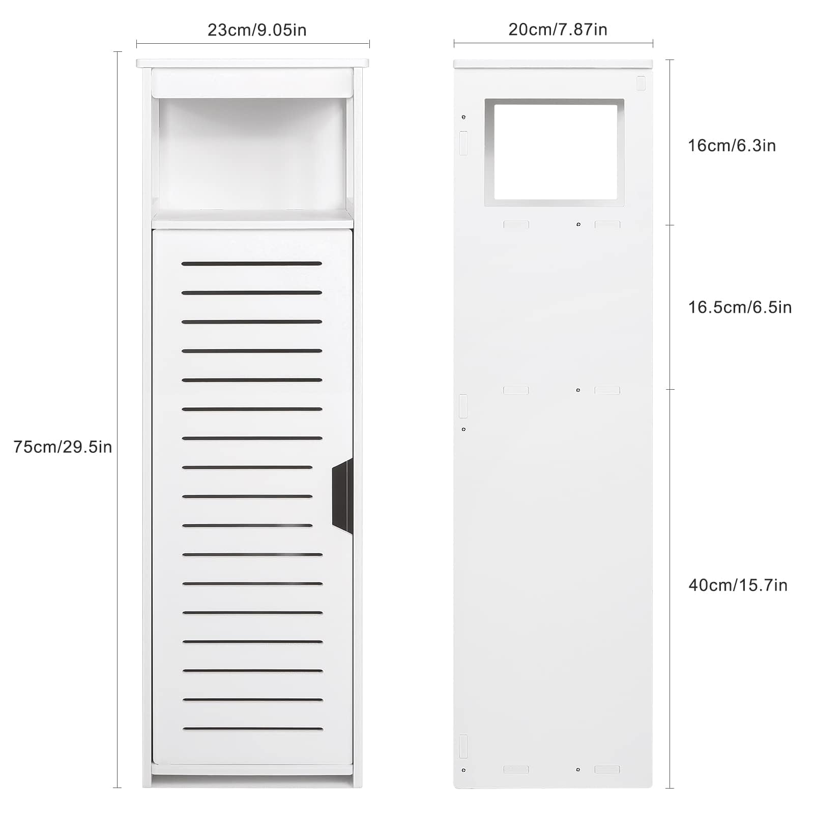 VOGGV Armadietto da bagno autoportante con 1 porta e ripiani per casa, cucina, soggiorno e corridoio, 22 x 20 x 75 cm, bianco