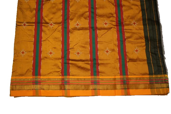 Image of Women Ilkal Cotton Blended Silk Kasuti Embroidery Saree with Traditional Stripe Pallu Unstitched Blouse Pattu