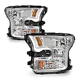ADCARLIGHTS Headlights Compatible with Ford F150 2015 2016 2017 Headlamp with Chrome Housing Amber Reflector Driver and Passenger Side (Not compatible on models with LED or HID headlights)