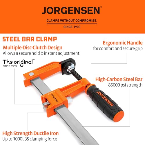 Image of Jorgensen 24 inch Heavy-Duty Steel Bar Clamp Set, 1000 lbs Load Limit, 2-Pack
