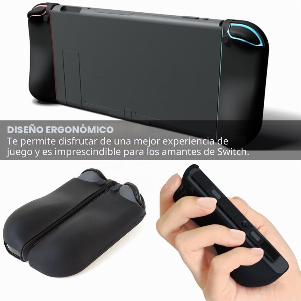 SENHAI Funda Aplicabilidad con Nintendo Switch Joy-con mandos con agarres de protección, 2 Pares de Funda de Silicona para joysticks con 16 Palos, Color Negro, Azul y Rojo