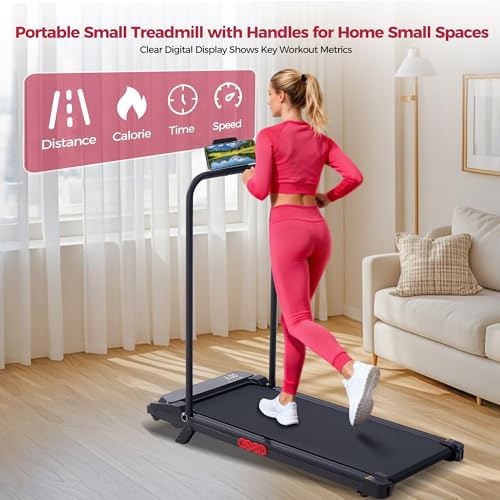 Image of Walking Pad with Incline Handle Bar Portable Treadmills for Home 0.6-7.6MPH Electric Treadmills with Handle Bar for Home, 3.0HP Mini Walking Pad Treadmill with Incline, 350LBS
