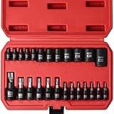 EGOFIX 25 Piece Torx Bit and Socket Set, 13 Star Bits (T8- T60) & 12 E-Torx Sockets (E4-E22), Professional Grade Auto & Motorcycle Mechanic Set