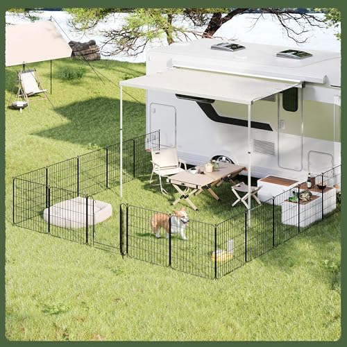 Yaheetech Welpenlaufstall 8-teilig 60 cm hoch, Laufstall mit Tür für Hunde Wohnung und Garten, DIY Hundepark für drinnen und draußen, Faltbares Welpenfreigehege Zaun Gitter