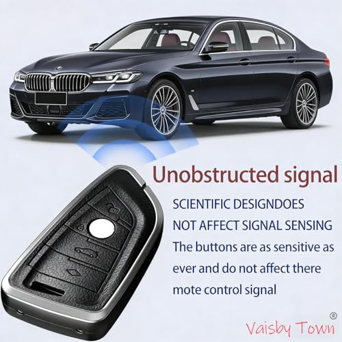 Image of Car Key Fob Shell Cover Compatible with BMW | for 2 3 5 6 7 8 Series X1 X2 X3 X4 X5 X6 X7 Z4,Metal Case Protection with Premium Leather(Black)