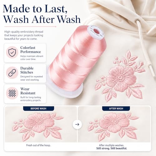Image of Simthread 5500Yds 40WT Polyester Embroidery Thread Md Peachy Pink S087 | High-yardage 5000M spool offers smooth feeding and stable 40WT polyester thread for home and commercial embroidery machines.
