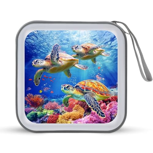 Colorful Sea Turtle CD Case Plastic DVD Case Holder Wallet Disc Storage Organizer for Car Travel