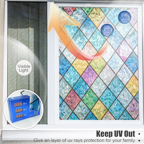 Countewol Rainbow Privacy Window Film Stained Glass Window Film That Is Adhesive-Free thumb #2