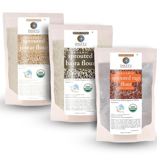 Image of Dhatu Organics - Ragi Bajra Jowar Atta (500g Each) | Gluten-Free | Sprouted Millet Flour Combo | Cold-Milled | Multi Millet Combo Pack