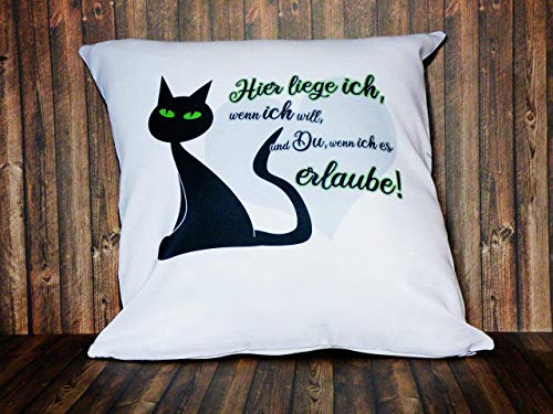 Fördeblau Zierkissen mit Katzendesign 'Hier liege ich' - Dekokissen 40x40cm mit Füllung, Zweifarbig, Waschbar - Charmantes Sofa-Accessoire mit Motiv Katze – Bild 4