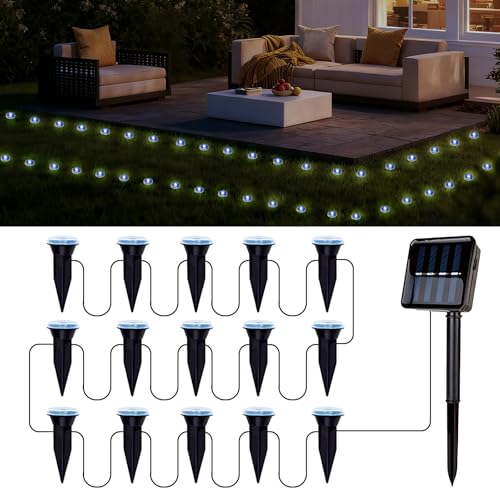 BYIZO 15 LED Solar Ground Lights Outdoor, Waterproof Solar Pathway Lights, LED Landscape Lighting for Garden, Patio, Driveway, Walkway - White