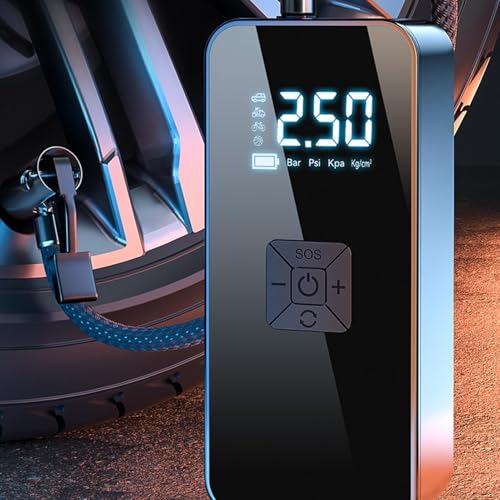 Ruwshuuk Digitale autoluchtpomp, bandenpomp, draagbare luchtcompressor, Digitale luchtcompressor 12V draagbare bandenpomp, Elektrische bandenpomp Bedrade luchtpomp met manometer voor auto en fiets - Afbeelding 3