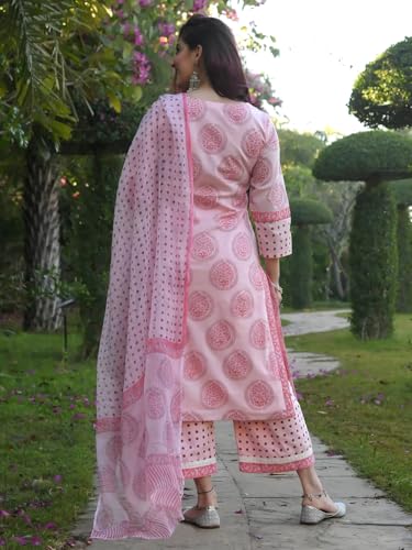 Image of Pinkmint Women Straight Motif Printed Kurta and Pant Set with Dupatta