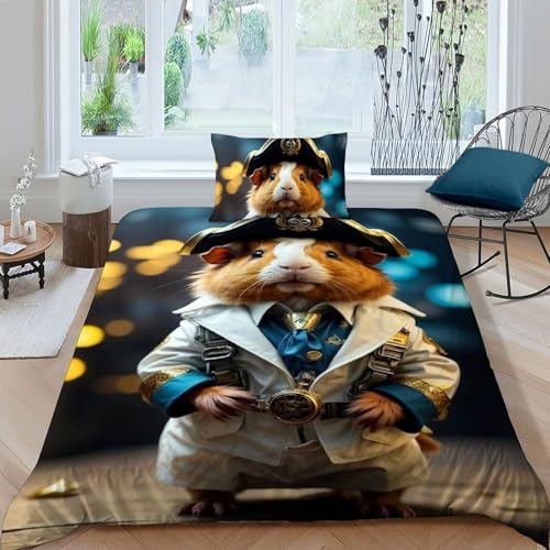 Housse de couette single imprimé 3D hamster pirate 135x200 microfibre résistante avec zip - 3