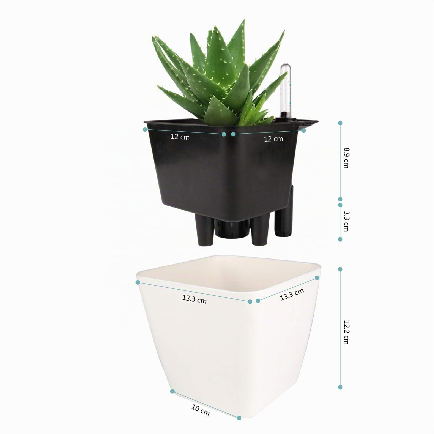 T4u 13CM Auto Riego Plantador Blanco Cuadrada Paquete de 3, Maceta para Interiores al Aire Libre Jardines de Windowsill Planta Decorativa para Flores Hierbas