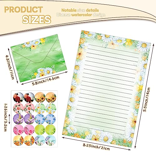 Image of TaoBary 160 Pcs Flower Stationery Paper and Envelopes Set 50 Double Sided Lined Stationery Paper with 50 Matching Envelopes and 60 Round Dot Sticker 5.5 x 8.25'' Letter Writing Kit, 10design