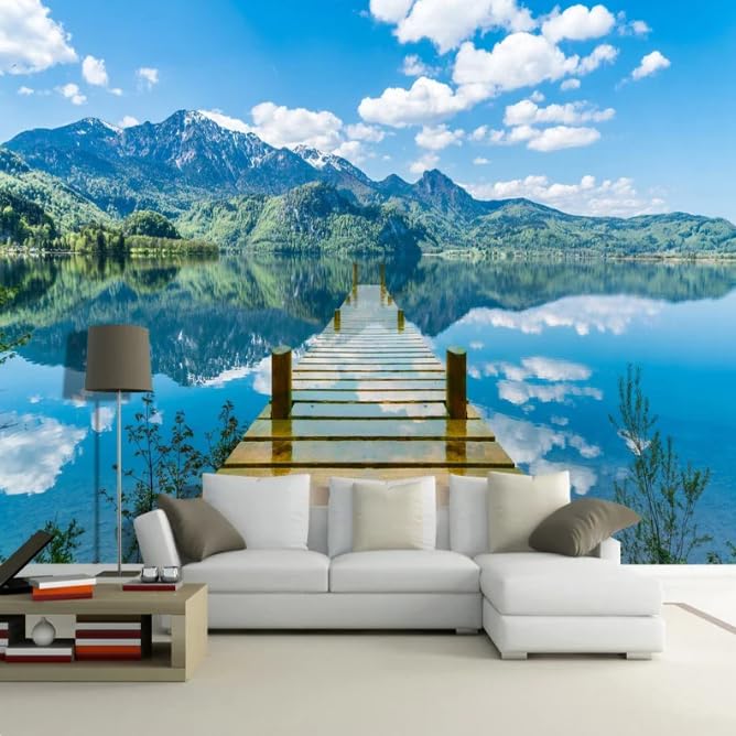 Photo murale lac et pont en bois 3D papier peint nature salon 350x256 cm