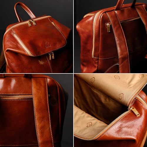 Time Resistance Leather Backpack - Unisex Business Rucksack Laptop Bag for Bag and Women (Cognac Brown)4