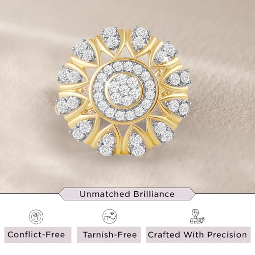 Jewelili Yellow Gold Plated Sterling Silver Halo Engagement Ring | I Color I2 Clarity 1 CTTW Round Lab Grown Diamonds | Ring Size 6, 7 & 8 | Luxury Bridal & Wedding Jewelry for Her | Gift Box Included2