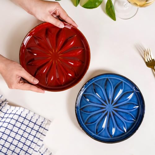 Image of Nestasia Ceramic Snack Plate Set of 2 (19cm Each) - Small Round Serving Plate for Desserts, Starters & Salad | Microwave & Dishwasher Safe, 100% Food Safe & Chip Resistant (3D Flower Embossed)