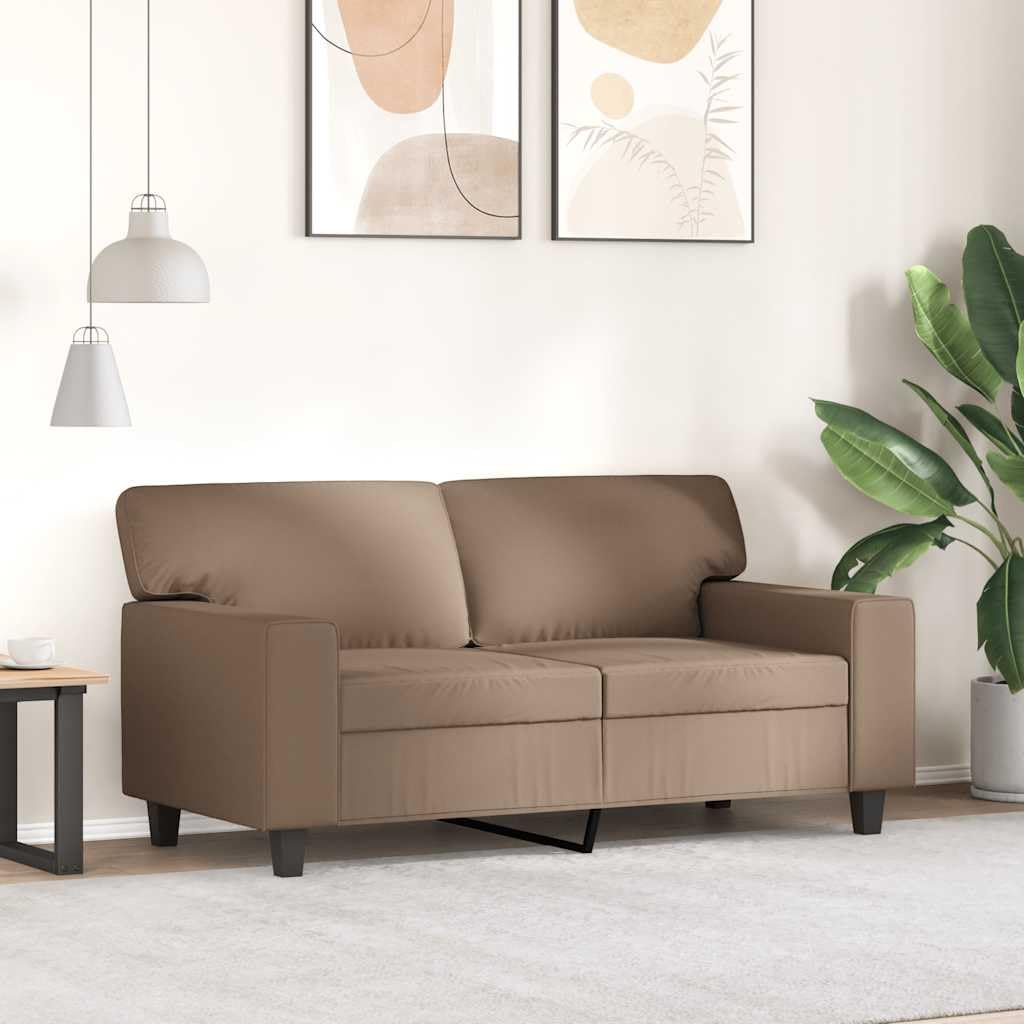 Sofá de 2 plazas de piel sintética, color marrón capuchino, 154 cm