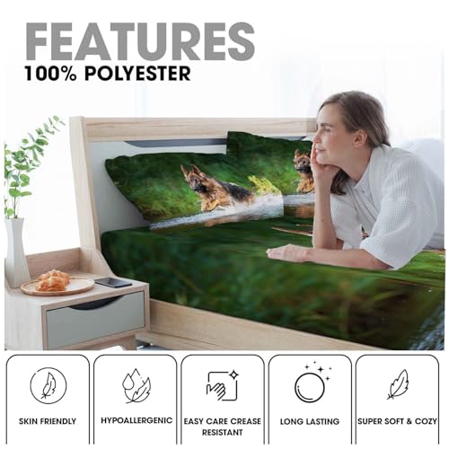 Drap housse imprimé animaux vert 140x200 cm en textile respirant durable