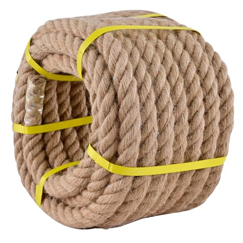 Jute Rope 3/4 Inch x 50Ft,Natural Hemp Rope,Thick Rope,Swing Rope,Heavy Duty Rope Available as Tug of War Rope,Nautical Rope,Craft Rope,Lasso Rope and Rope for Hammock,etc.