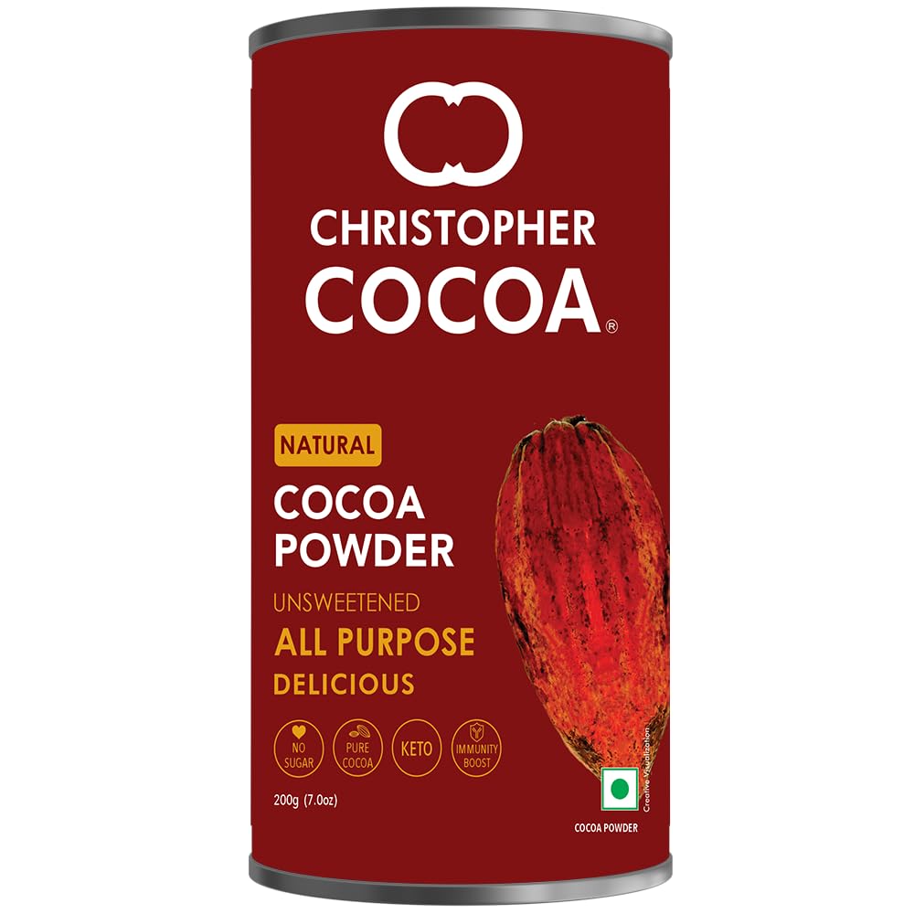 Christopher Cocoa, Natural Cocoa Powder, Unsweetend (Bake, Cake, Hot Chocolate, Drinking Shakes), 200g