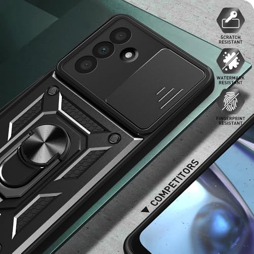 Image of Heavy Duty Back Case Cover for Samsung Galaxy M36 /F36 5G, Shockproof Samsung Galaxy M36 /F36 Back Cover, Ring Case with Kickstand and Camera Protection Shutter - Black