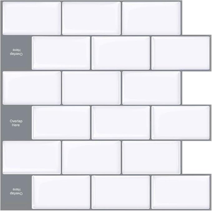 Upgraded, STICKGOO 10-Sheet Peel and Stick Subway Tile Backsplash, 13"x12" Self-Adhesive Kitchen Backsplash Tiles, White