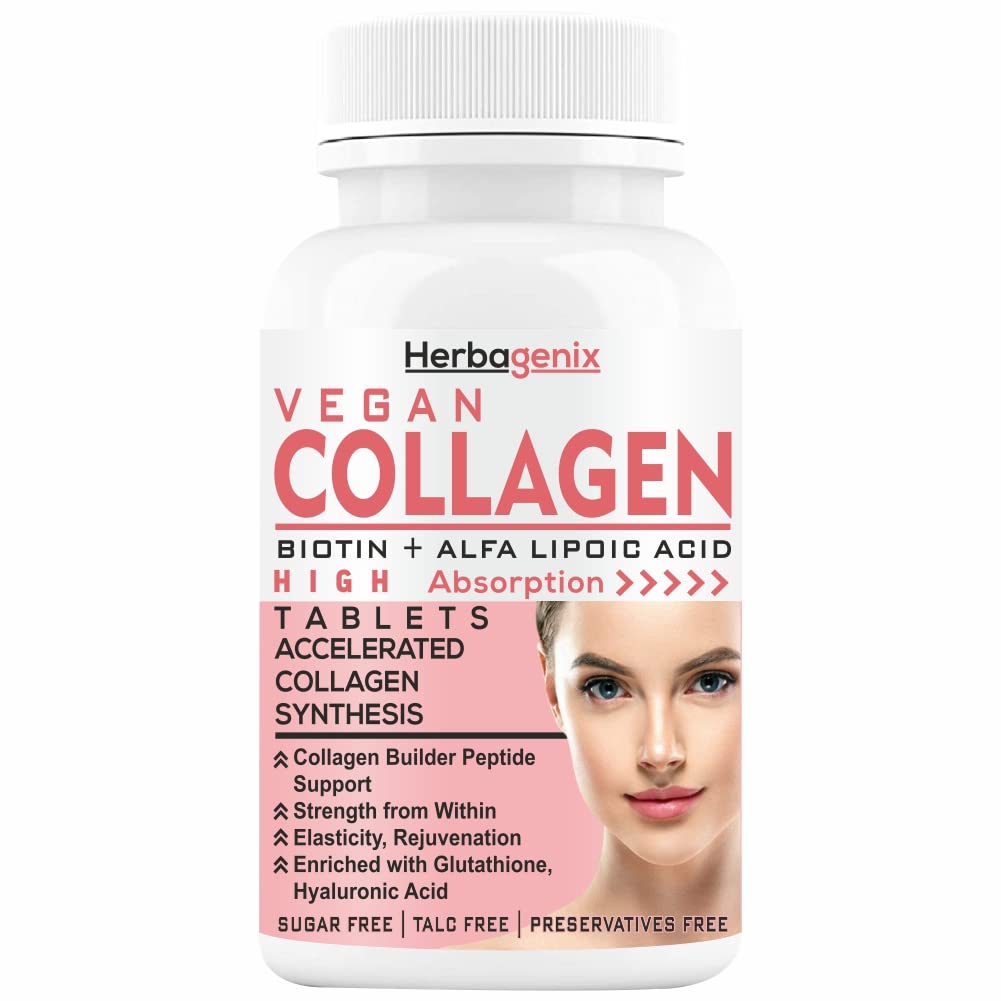 HERBAGENIX Collagen Supplements For Women With Glutathione Powder, Biotin, Vitamin C, Collagen Peptides Plus Hyaluronic Acid Supplement For Skin Whitening Nails&Hair Growth-60 Veg Tablets(Pack 1) (B0B7BL6WXK) Amazon Price History, Amazon Price Tracker