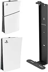 Monzlteck Suporte de parede para PS5 Slim/PS5 Pro - Suporte de parede de aço para PS5 Original e PS5 Slim/Pro (digital e disco), resistente e não cai, + 1 suporte de controle