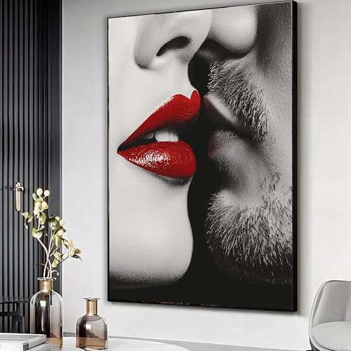 Cuadro decorativo de pareja en primer plano, pósteres y láminas de labios rojos para dormitorio