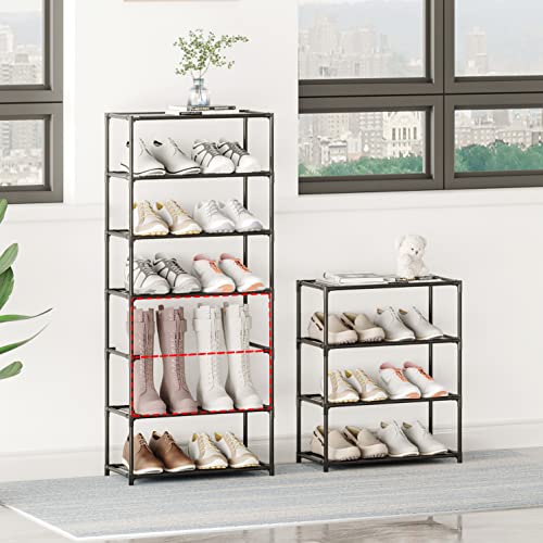 Vockot Small Shoe Rack 6-8 Pairs Sturdy Shoe Shelf 4-Tiers Narrow Stackable Shoe Organizer,Lightweight Kids Shoe Racks For Entryway, Doorway And Closet（Black） #TOP4