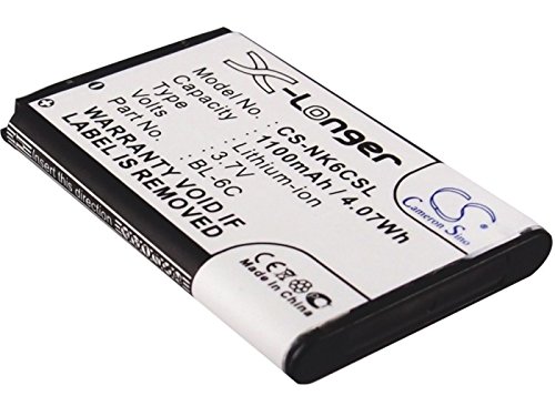 1100mAh Battery Replacement for Nokia 6015i 6103 3155i E50 6152 6019i N-Gage 2125 6015 6235 6275 6155i 2116 Nokia 2865 N-Gage QD 6165 3152 6275i 6265 6012 2128i 6256 6236i 2126i 2115i BL-6C (3.7V) - Thumbnail 2