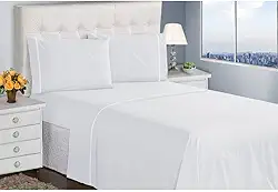 Jogo de Cama Casal Queen King Lençol Fronhas 400 Fios 4 Peças Ponto Palito Casa Dona (Queen, Branco)