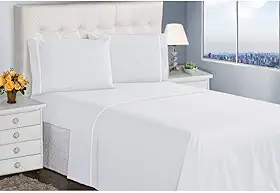 Jogo de Cama Casal Queen King Lençol Fronhas 400 Fios 4 Peças Ponto Palito Casa Dona (Queen, Branco)