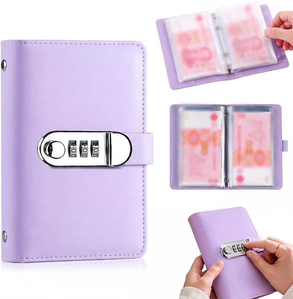 2027 Upgraded 100 Lockable Savings Notebook with Password Lock, Money Saving Book, Money Saving Binder Book with Cash Envelopes Successfully Reach Your Savings Goals (Purple)