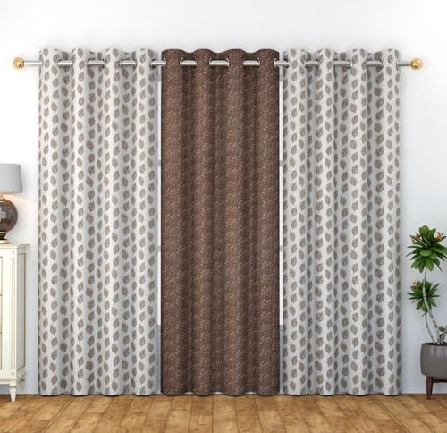 Image of DEVSANG Polyester Curtains 5 Feet Long Set of 3, Brown
