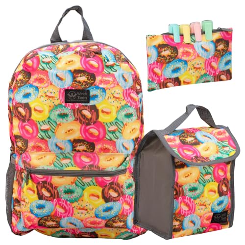 Kit Mochila Estojo Lancheira Donuts Escolar Juvenil Feminina