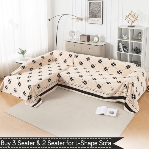 Image of HOKIPO Soft Plush Sofa Throw Cover for 3 Seater Sofa - Luxury All-Season Sofa Cover, 'Noirea Series' Floral Lattice (180x310 cm) (AR-6653-D4)