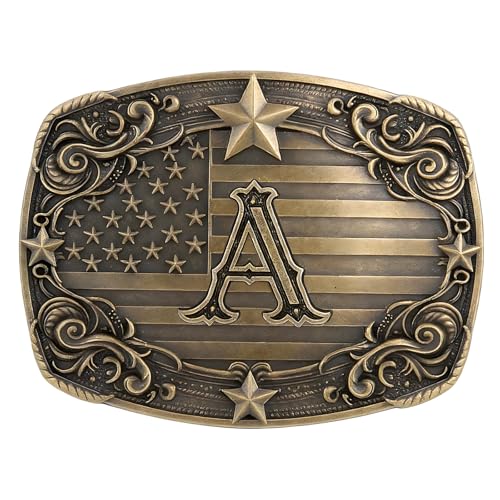 Image of Cowboy Belt Buckle for Men Vintage Western Rodeo Texas Initial Letter ABCDJMR to Z Belt Buckles